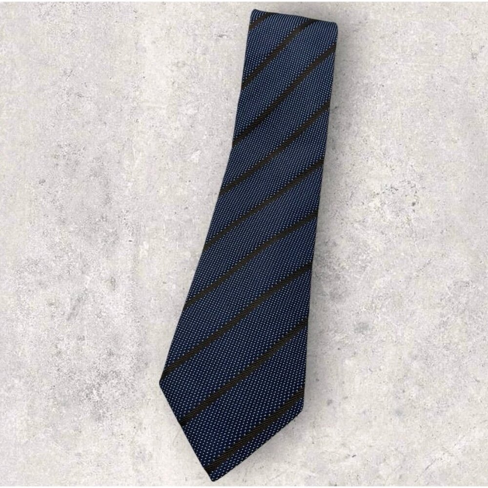 CORNELIANI Silk Tie ITALY XL Blue Brown Geometric Striped W:3.2" EUC